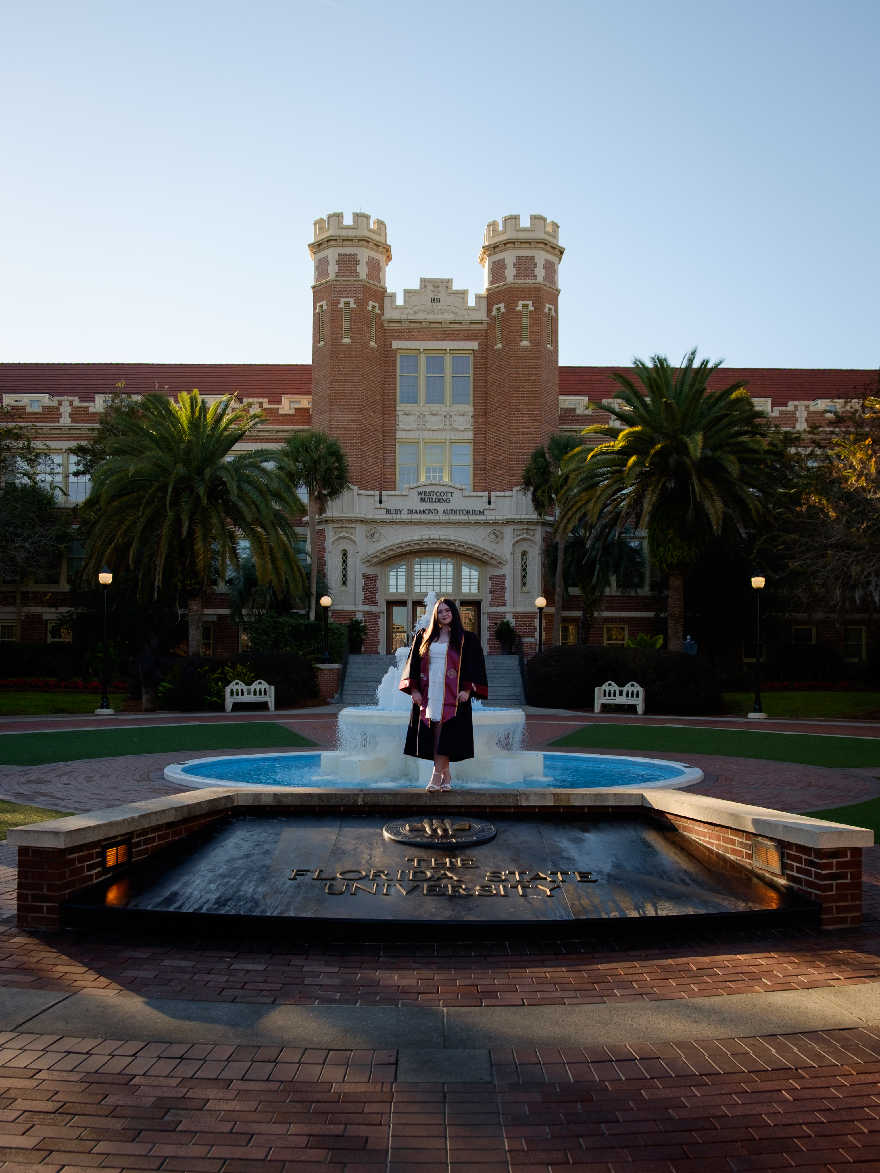Graduation portrait at FSU fountain